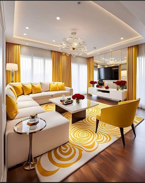 Ruang Tv, Home Decor Cozy, White Sofa, Yellow Living Room, Dining Room Interiors, Home Decoration Ideas, Home Design Living Room, Living Room Decor Cozy, White Living Room