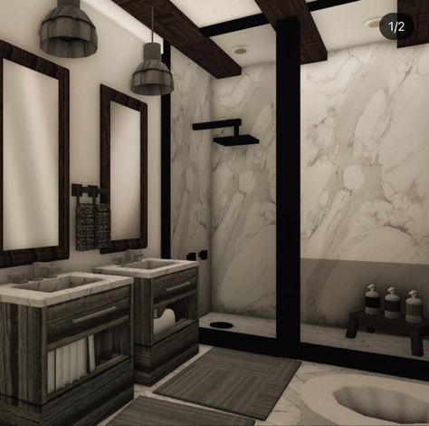 Baños Bloxburg, Bloxburg Room Ideas Modern, Bloxburg Designs, Bloxburg Decor, Bloxburg Bathroom Ideas, Bloxburg Homes, Bloxburg Mansion, Bloxburg Interior, Spring Garden Decor