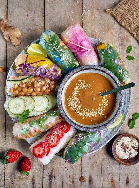 These vegan summer rolls (aka rice paper rolls or fresh spring rolls) are packed with nutrients- not to mention absolutely delicious- especially when served with a creamy peanut dipping sauce. Mix and match your fillings in dozens of ways for a fun, versatile gluten-free appetizer, main, or even dessert (option below!). #vegansummerrolls #ricepaperrolls #summerrolls #springrolls #elasrecipes | elavegan.com Elavegan Recipes, Creamy Chipotle Dressing, Ella Vegan, Summer Rolls Recipe, Homemade Peanut Sauce, Vegan Stuffed Peppers, Vegan Tzatziki, Fresh Spring Rolls, Vegan Summer Recipes