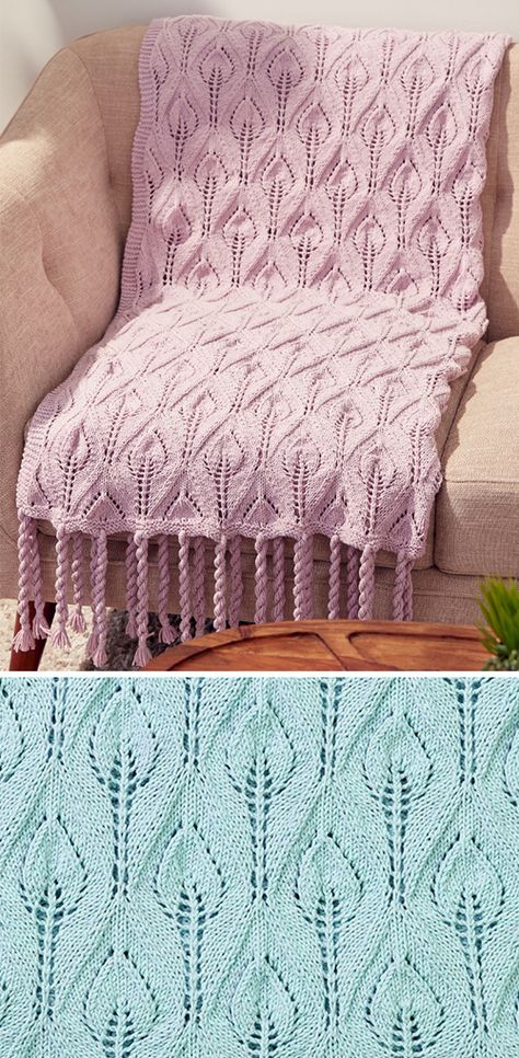 Tasseled Leaf Lace Blanket - Free Pattern | Amazing Knitting | Bloglovin’ Nature Blanket, Easy Blanket Knitting Patterns, Lace Blanket, Loop Knitting, Lace Knitting Stitches, Knitting Patterns Free Blanket, Lace Knitting Patterns, Knitted Blanket, Knitted Afghans