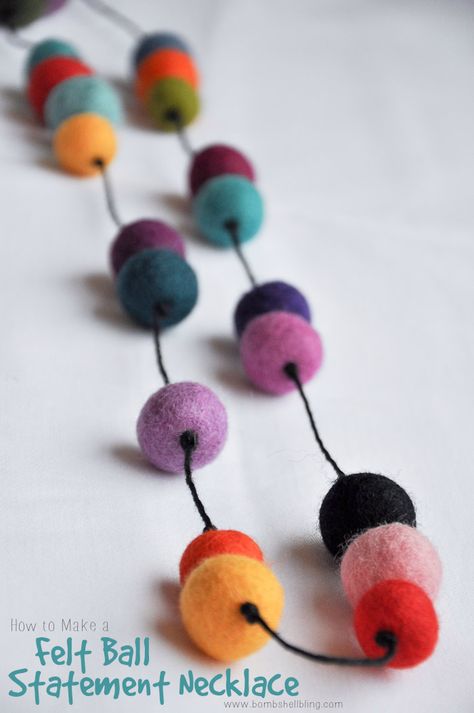 Felted Baubles, Felt Jewellery, Felted Jewelry, Felt Necklace, Felt Beads, Felt Jewelry, Felt Balls, Necklace Tutorial, Needle Felting Projects