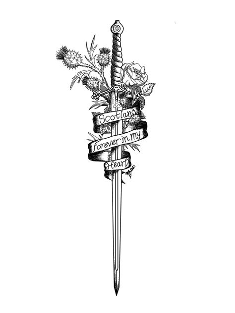 Tattoo dagger traditional  Scottish thistle claymore sword Scottish Designs Tattoo, Tattoos For Scotland, Scottish Tattoo Designs, Scottish Claymore Tattoo, Claymore Tattoo Swords, Celtic Dagger Tattoo, Scottish Warrior Tattoo, Scottish Tattoos Men, Claymore Tattoo