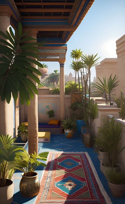 Egyptian Garden, Egyptian Temple, Jungle House, Ancient Houses, African Interior, Inspiration Board Design, Ancient Egypt Art, Palace Garden, Luxury House Interior Design