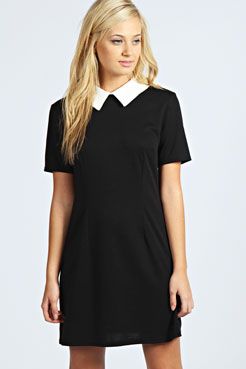 Robin Contrast Collar Dress at boohoo.com Contrast Collar Dress, Affordable Clothing Websites, Easter Dresses For Toddlers, Black Collared Dress, Plum Dress, 파티 드레스, Collared Dress, Skater Dresses, Dress Black And White