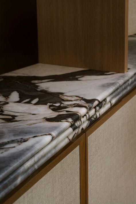 Vincent Terrace - FARE INC. Stone Edge Detail, Marble Bar Counter, Interior Marble, Sink Backsplash, Marble Bar Top, Interior Design Hospitality, Millwork Details, Bespoke Home, Marble Interior