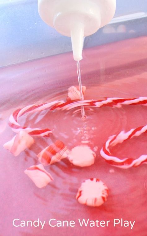 Candy Cane Water Play-Christmas Sensory Play for Toddlers and Preschoolers Sensory Play For Toddlers, Peppermint Water, December Lessons, Sensory Play Toddlers, Christmas Activities For Toddlers, Theme Preschool, Christmas Lesson, December Activities, Lesson Plans For Toddlers