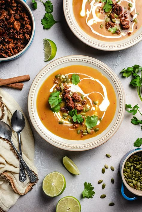 Mexican Squash Soup, Mexican Butternut Squash Soup, Butternut Squash Chorizo Recipes, Butternut Squash And Chorizo Soup, Zupas Pumpkin Chorizo Soup Recipe, Chorizo Pumpkin Soup, Sweet Potato Chorizo Soup, Mexican Butternut Squash, Chipotle Butternut Squash Soup