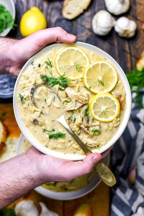 Orzo Soup Recipes, Chicken Orzo Soup, Lemon Chicken Orzo Soup, Orzo Soup, Chicken Orzo, Garlic Soup, Lemon Garlic Chicken, Breaded Chicken, Garlic Chicken