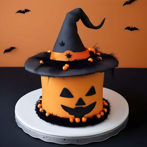 Witch Hat Cake, Dessert Halloween, Halloween Cake Decorating, Hat Cake, Mini Tortillas, Cute Baking, Halloween Cake, Pumpkin Cupcakes, Fake Bake