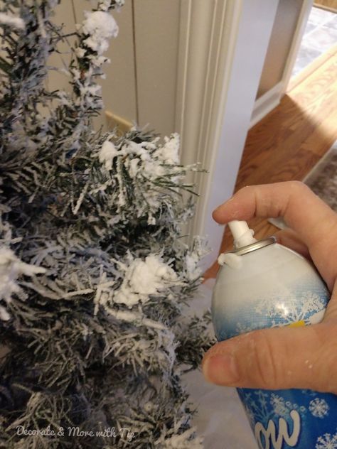 ADDING SPRAY SNOW TO MY CHRISTMAS TREE – Decorate & More with Tip Spray Snow On Christmas Tree, Snow Spray On Christmas Tree, How To Flock A Christmas Tree With Spray Snow, Flocking A Tree With Spray Snow, Spray Flocking Christmas Tree, Santa Snow Spray Ideas, Fake Snow Christmas Tree, Snow Spray, Christmas Tree Spray