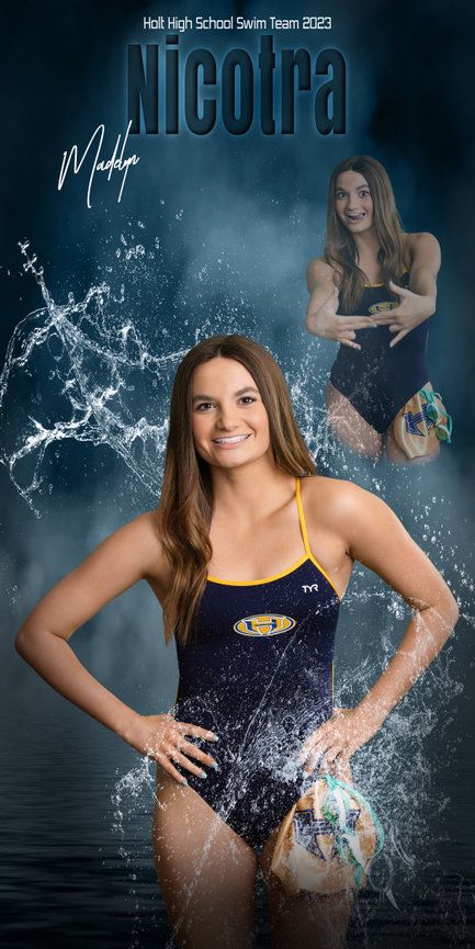 St.Louis - Wentzville - High School Senior Banners - Sundberg Photography Senior Swim Banner Ideas, Swim Senior Banners, Swim Banner Poses, Water Polo Photoshoot, Swim Team Photoshoot, Swim Team Photoshoot Ideas, Swim Team Pictures High Schools, Senior Swim Picture Ideas, Swim Poster Ideas High Schools