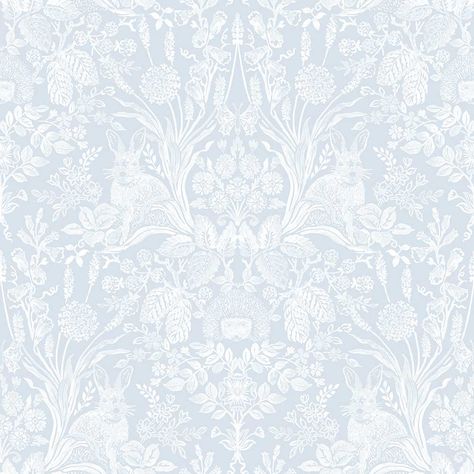 Bexley Soft Blue wallpaper by Albany Sandy Kitchen, Wallpapered Rooms, Damask Wallpaper Bedroom, Blue And White Wallpaper, Woodland Wallpaper, Animals Flowers, Dining Room Wallpaper, Hallway Designs, Bathroom Paint Colors