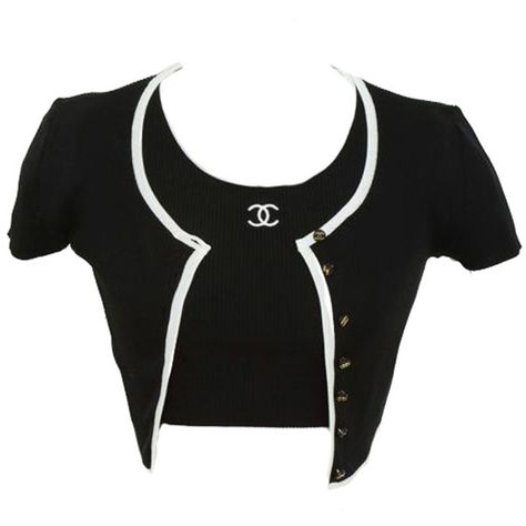 VINTAGE CHANEL 1995 BLACK CROPPED TWIN KNIT SWEATER ❤ liked on Polyvore featuring tops, sweaters, chanel, button crop top, chanel tops, cropped sweater and knit top Chanel Sweater, Png Clothes, Mode Chanel, Button Sweater, Kpop Fashion Outfits, Mode Vintage, Stage Outfits, Vintage Chanel, Dream Clothes