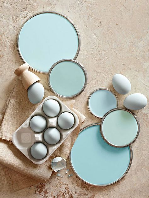 Invoke peaceful vibes in your nest with hues inspired by blue-tone eggs: http://www.bhg.com/decorating/color/blue-paint-colors/?socsrc=bhgpin031414eggshellbluepaintcolors&page=4 Eggshell Blue, Blue Paint Colors, Interior Paint Colors, Blue Rooms, Blue Paint, Colour Schemes, Blue Tones, Room Colors, Interior Paint