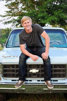 sitting on the hood of his truck for senior picture Truck Senior Pictures, Boys Picture, Truck Photography, Senior Pictures Boys Outdoors, Senior Picture Poses, Boy Senior Portraits, Senior Year Pictures, Truck Pics, Country Romance