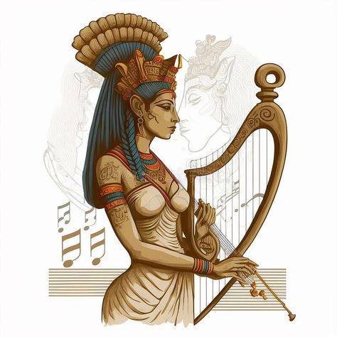 Egyptian Musical Instruments, Drawing History, Ancient Illustration, Instrument Illustration, Egyptian Music, Hoodies Ideas, Bird Character, Culture Jewelry, Musical Instruments Drawing