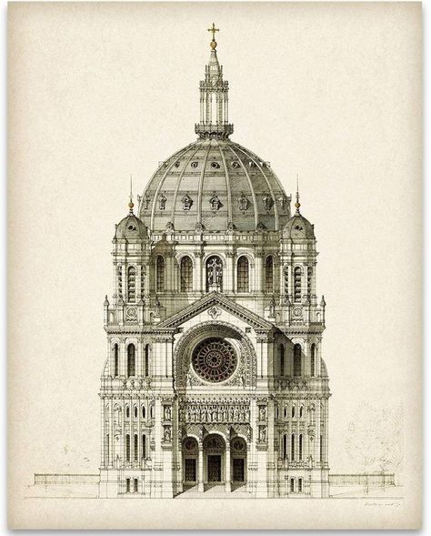 Church of Saint Augustin Paris - Religious Art Decor, Vintage Architectural Print, Cathedral Architecture Drawing, Classic Home Decor, 11"x14" Unframed Art Print Poster Gothic Cathedrals, Cathedral Architecture, Gothic Cathedral, Vintage Architecture, Architectural Prints, Architecture Design Concept, Classic Architecture, Architectural Drawing, Classical Architecture