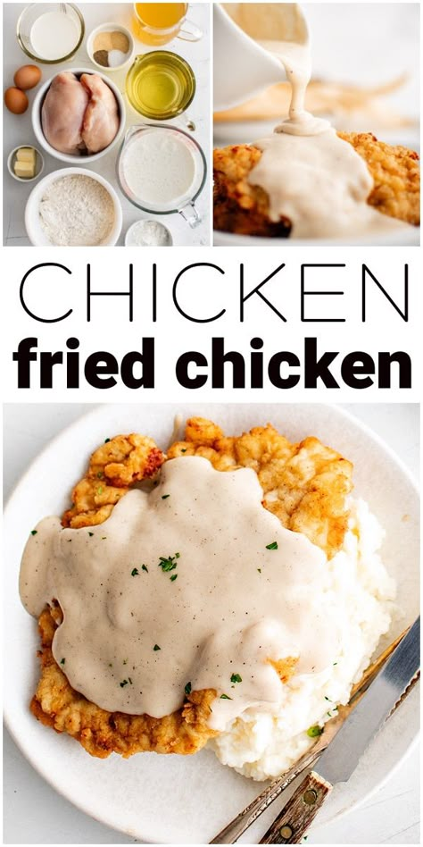 Fried Chicken With Gravy Recipes, Pan Fried Chicken With Gravy, Fried Chicken Recipe Cast Iron Skillet, Chicken Fried Chicken Easy, Chicken Fried Chicken With Gravy, Best Chicken Fried Chicken, Paula Deen Fried Chicken, Fried Chicken And Gravy, Chicken Fried Chicken Recipe