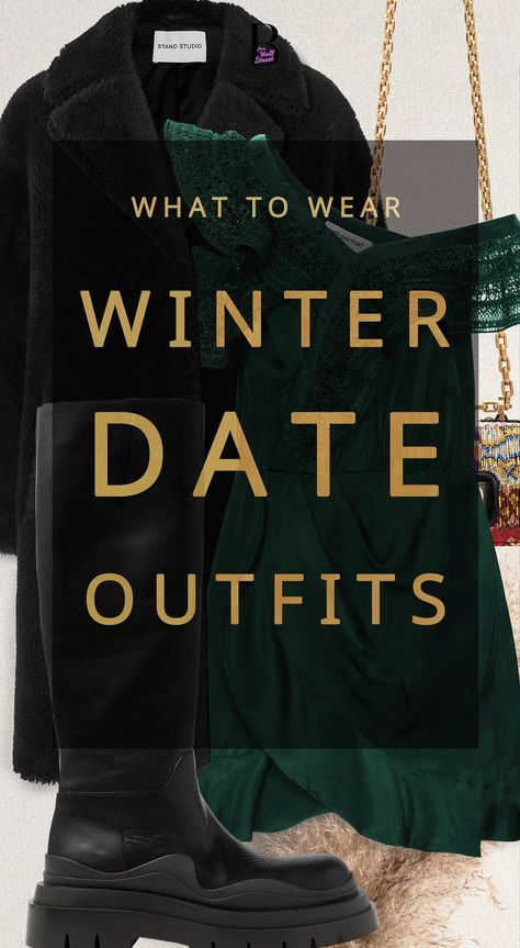 What to wear to a dinner date in winter? Certainly not a sweater. You can't wear a sweater to a date - not even in winter. But you can wear a warm faux fur coat, boots and leather pants. Here are some trendy winter date outfits that will make your guy's heart skip a beat. Ps. Head on Brunette from Wall Street to see some really fashionable winter date outfits with a skirt and jeans, too. What To Wear Dinner Date Outfit Ideas, Party Wear Winter Outfits, Winter Party Outfit Night Cold Classy, Dinner Outfits Winter 2023, Winter Fashion Outfits Classy Date Night, What To Wear On A Date In Winter, Winter Anniversary Outfit Dinner, Dinner Night Outfit Classy Chic Winter, Winter Casino Outfit