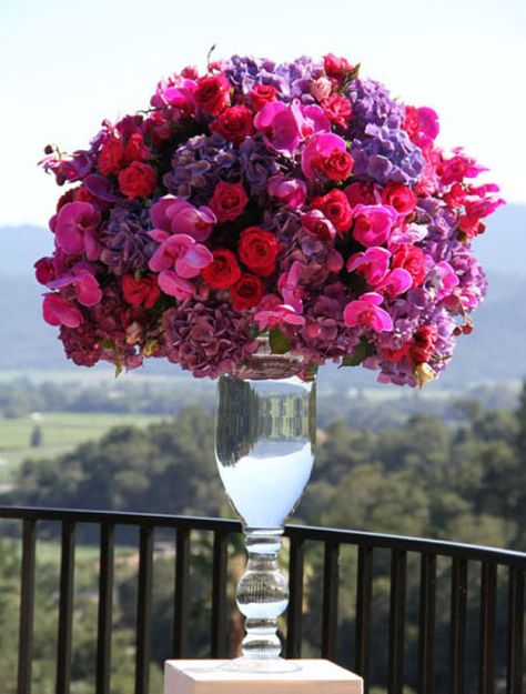 Wedding Ceremony Flower Arrangements, Azalea Wedding, Pink Flower Arrangements, Ceremony Arrangement, Purple Wedding Bouquets, Wedding Ceremony Flowers, Pink And Purple Flowers, Ceremony Flowers, Beautiful Flower Arrangements