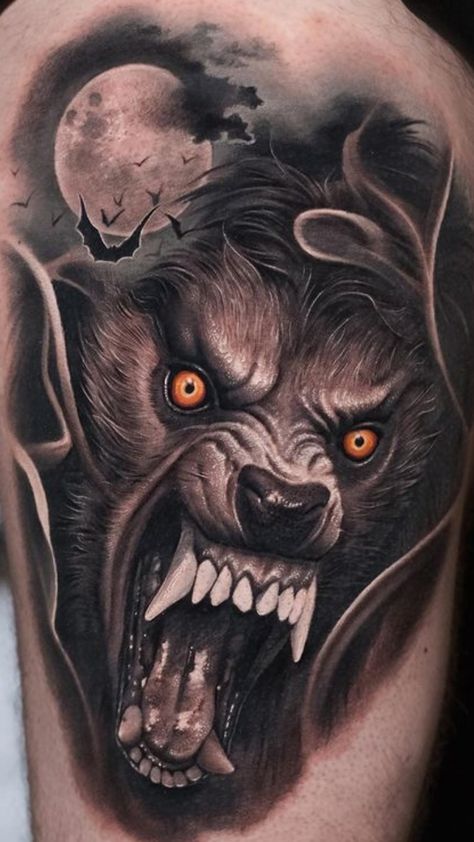 Warewolf Tattoo, Wolf Tattoo Meaning, Werewolf Tattoo, Werewolf In London, Wolf Tattoos Men, Wolf Tattoo Sleeve, Moon Wolf, The Best Tattoos, American Werewolf In London