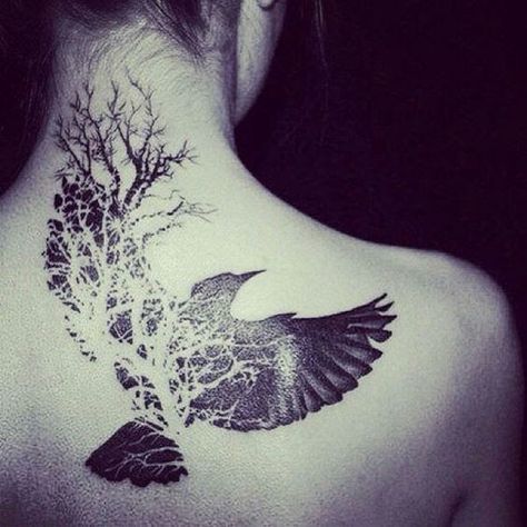 Best cover up tattoo ideas Unique Tattoos For Women, Crow Tattoo, Tree Tattoo Designs, Raven Tattoo, Geniale Tattoos, Bird Tattoo, Tattoo Feminina, Up Tattoos, Tattoo Life