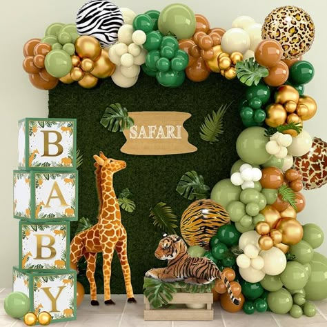 Amazon.com: Baby Boxes Safari Baby Shower Decorations for Boy Girl, Safari Balloons Arch Kit with Green Jungle Baby Boxes,Green and Brown Animal Print Balloons for Dinosaur Safari Birthday Decorations for Boys : Toys & Games Decoracion Baby Shower Safari, Safari Balloons, Jungle Birthday Party Decorations, Jungle Baby Shower Decorations, Safari Baby Shower Decorations, Theme Bapteme, Safari Birthday Party Decorations, Décoration Baby Shower, Safari Baby Shower Boy