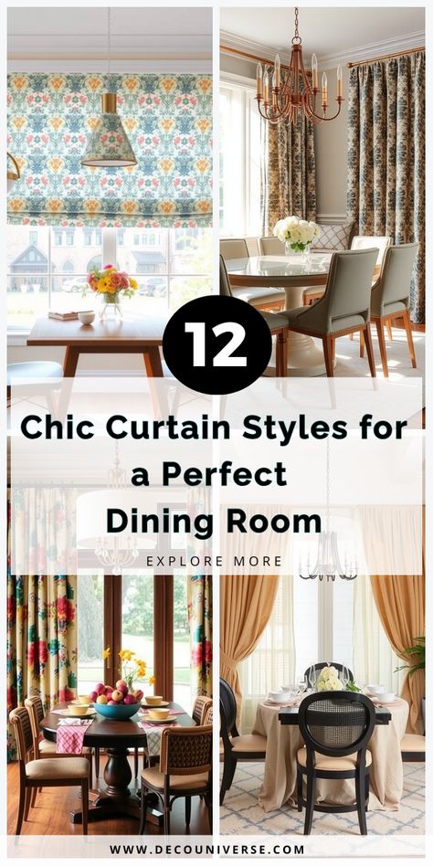 Add personality to your dining room with these 12 curtain ideas that bring color, texture, and elegance to any space. Curtains In Dining Room Ideas, Dining Room Window Curtains, Curtains Dining Room Ideas, Dining Room Window Decor, Dining Room Curtains Ideas, Parisian Curtains, Curtains In Dining Room, Dining Room Kitchen Combo, Dining Room Curtain Ideas