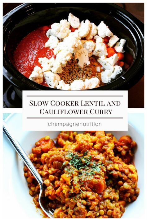 Cauliflower Lentil Curry, Slow Cooker Cauliflower, Lentil Cauliflower, Slow Cooker Dinner Healthy, Vegan Crockpot Recipes, Vegetarian Slow Cooker Recipes, Autumn Recipes Vegetarian, Slow Cooker Casserole, Slow Cooker Lentils