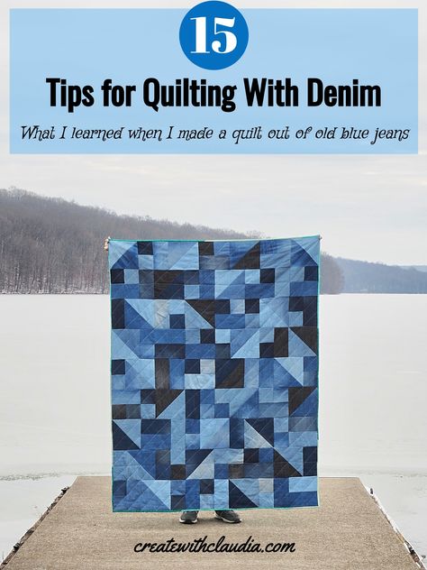 15 Tips for Quilting with Denim – Quilting Flannel And Denim Quilt, Denim Scrap Quilt, Blue Jean Quilts Patterns, Levi Quilts Ideas Old Jeans, Denim Quilts Old Jeans, Jean Quilt Patterns, Upcycled Trousers, Quilt Jeans, Jean Quilt Ideas