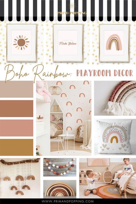 Boho Rainbow Playroom, Boho Rainbow Bedroom, Land Of Make Believe, Macrame Rainbow Wall Hanging, Boho Rainbow Print, Rainbow Playroom, Boho Rainbow Wall, Rainbow Bedroom, Sunshine Print