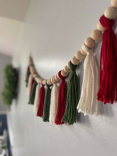 Christmas Tassel Garland | Etsy Christmas Tassle Garland, Boho Style Christmas Decor, Handmade Christmas Table Decorations, Christmas Tassel Garland Diy, Quick Christmas Decorations, Diy Garlands Christmas, Christmas Decor Ideas For Walls, Christmas Wall Garland, Diy Christmas Home Decorations