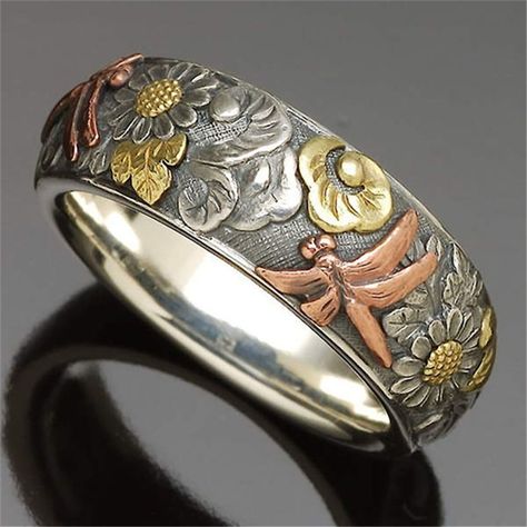 Temu | Explore the Latest Clothing, Beauty, Home, Jewelry & More Sunflower Wedding Rings, Promise Jewelry, Dragonfly Ring, Heart Wedding Rings, Hip Hop Rings, Vintage Dragonfly, Sunflower Ring, Carved Ring, Animal Rings