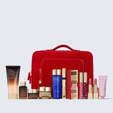 The Ultimate Gift: 11 Full Size Beauty Faves + More | Blockbuster | Estée Lauder Gift Makeup, Holiday Beauty, Advanced Night Repair, Creme Lipstick, Favorite Makeup Products, Skincare Gift Set, Holiday Gift Sets, Holiday Makeup, Train Case