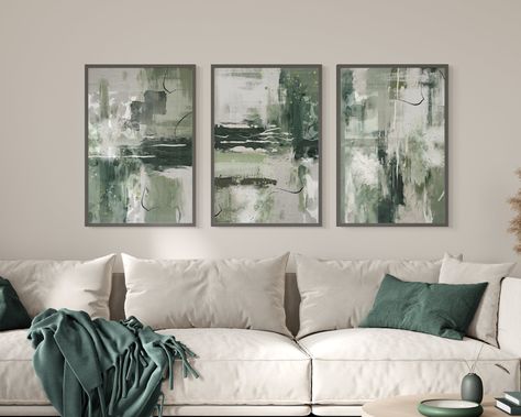 Abstract Print Set of 3, Green Printable Wall Art, Hallway Poster Set, Modern Living Room Wall Decor, Olive n Sage Green Oil on Canvas Print Sage Green Canvas Art, Sage Green Living Room Grey Sofa, Light Green Wall Art, Grey Green Living Room, Grey Sofa Inspiration, Sage Green Living Room Decor, Grey And Green Living Room, Green And Grey Living Room, Green And Grey Bedroom