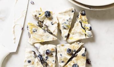 Greek Yogurt with Warm Blueberry Sauce | Recipes | WW USA Blueberry Bark, Yogurt Bark Recipe, Lemon Blueberry Cheesecake, Yogurt Bark, Weight Watchers Recipes Desserts, Weight Watchers Snacks, Ww Desserts, Weight Watchers Desserts, Bark Recipe