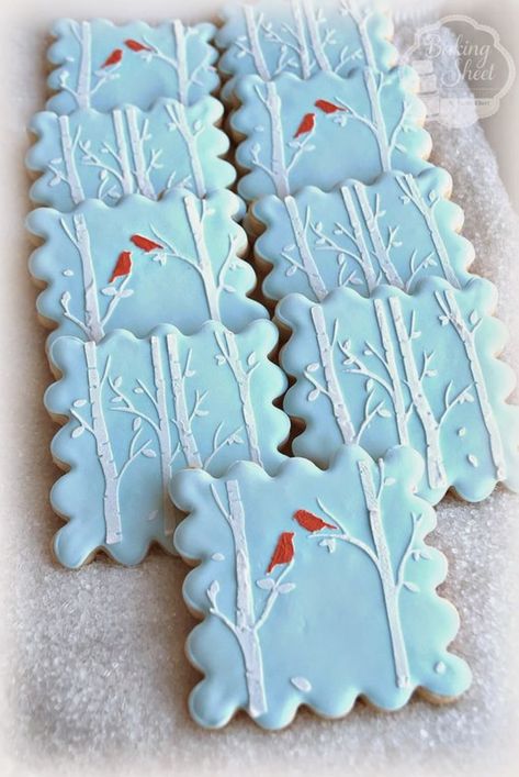 Christmas Sugar Cookies Decorated, No Bake Sugar Cookies, Bird Cookies, Cute Christmas Cookies, Winter Cookie, Sugar Cookie Designs, Pretty Cookies, Xmas Cookies, Fancy Cookies