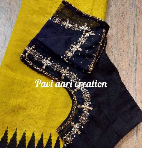 Net Black Blouse Designs For Saree, Black Blouse Maggam Work Designs, Black Aari Work Blouse, Magam Work Blouses, Magam Work Designs, Black Blouse Designs, Magam Work, Netted Blouse Designs, Aari Design