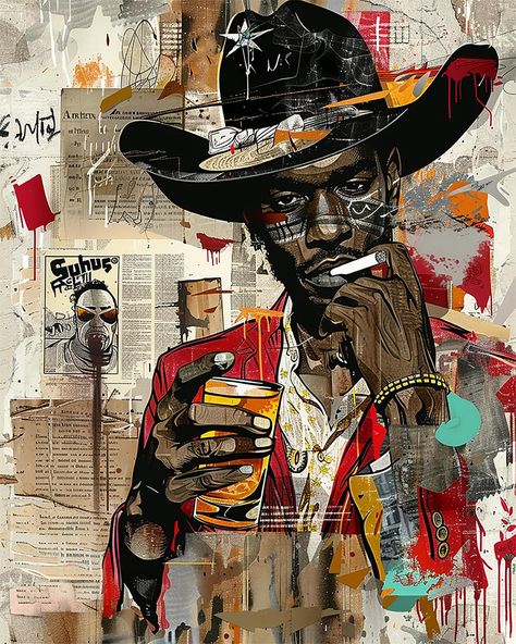 🚨 New Design Alert! 🚨 Introducing “The Black Cowboy” - the first addition to our collection of AI-generated images. This designs in this collection showcases raw, graffiti, edgy pop art style, cartoony - celebrating the black men of the old west cowboy era. 🤠✨ 🛒 Available now on tee shirts! Fine Art prints and Instant Download Poster Art are coming soon, so stay tuned! Shop now at my Etsy shop, link in bio! 💥 #NewDesign #TheBlackCowboy #PopArt #GraffitiStyle #OldWest #BlackCowboys #AIArt ... Black Excellence Art, Black 80s Aesthetic, Black Cowboy Art, Old West Cowboy, Black West, Edgy Art, Africa Art Design, Southern Art, Black Cowboys