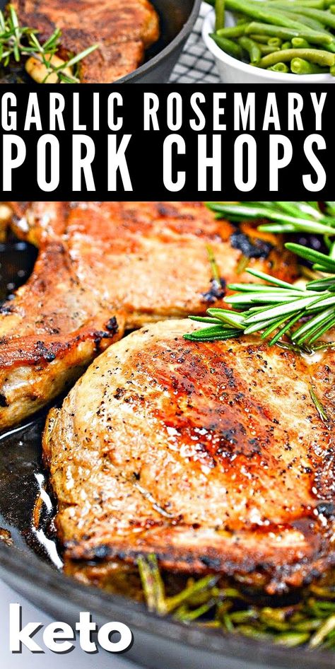 Balsamic Rosemary Pork Chops, Pork Chops With Rosemary, Garlic Rosemary Pork Chops, Reverse Sear Pork Chop, Pan Seared Pork Chops Boneless, Pork Ribeye Chops Recipes, Iron Skillet Pork Chops, Keto Pork Chop Recipes, Keto Pork Recipes