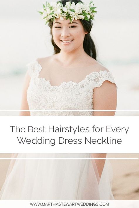 Bridal Hairstyles For Off Shoulder Dress, Hairstyles For Off The Shoulder Dress, Wedding Dress Neckline, Brides Hair, Flower Crown Hairstyle, Romantic Wedding Hair, The Best Hairstyles, Gatsby Wedding, Bridal Flower