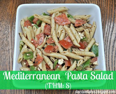 Darcie's Dishes: Mediterranean Pasta Salad ~ Enjoy this low-carb pasta salad on the side of grilled chicken or steak! Trim Healthy Mama Salads, Trim Healthy Mama Recipe, Mediterranean Pasta Salad, Thm Meals, Thm Dinner, Mediterranean Pasta Salads, Trim Healthy Recipes, Low Carb Noodles, Trim Healthy Mama Plan