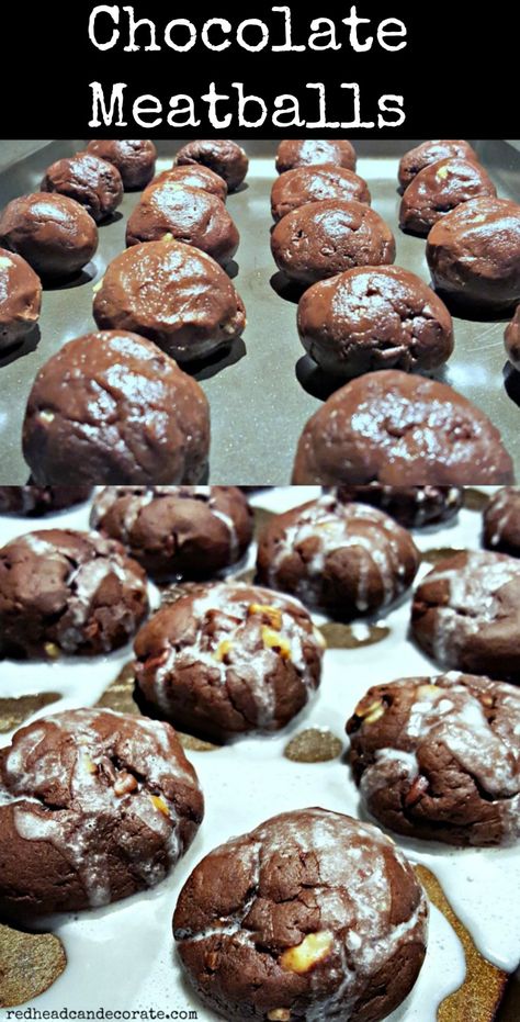 My Italian Grandma's Chocolate Meatball Cookie Recipe Chocolate Meatball Cookies, Italian Meatball Cookies, Meatball Cookies, Italian Baking, Italian Meatball, Spicy Chocolate, Italian Christmas Cookies, Italian Cookie Recipes, Italian Chocolate