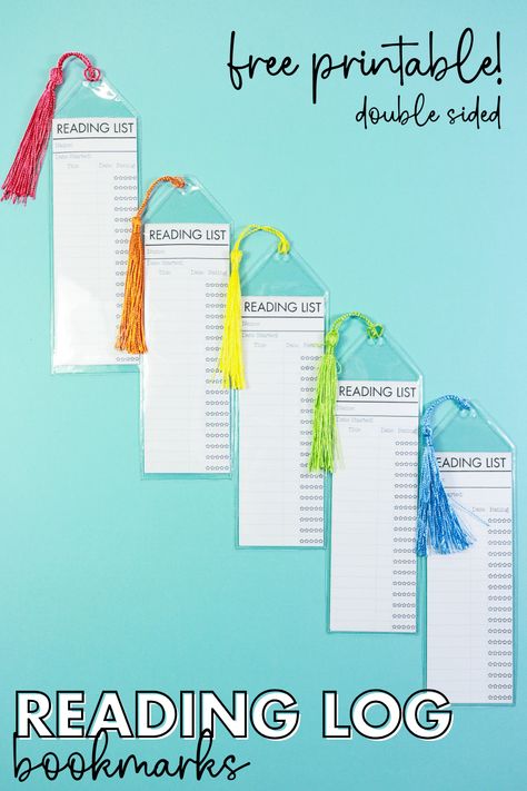 Keep track of your reading list with these free printable Reading Log Bookmarks! Use for leisure reading, school or to track reading goals! Reading School, Reading Log Printable, Bookmark Printable, Planner Tabs, Reading Goals, Student Resources, Reading Log, Diy Tassel, Free Planner