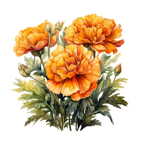 Marigold Flower Art, Merrygold Flowers, Marigold Outline, Marigold Sketch, Aztec Marigold, Marigold Illustration, Marigold Drawing, Marigold Painting, Marigold Flower Tattoo