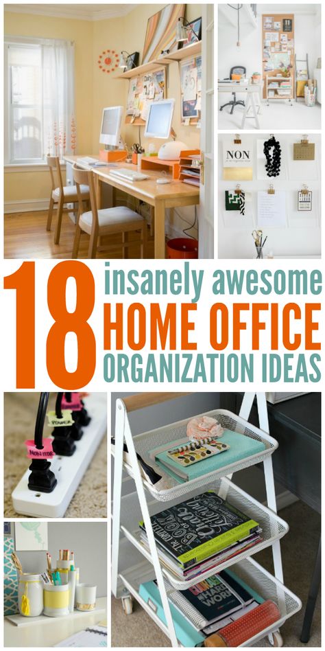 '18 Insanely Awesome Home Office Organization Ideas...!' (via DIY House Hacks - One Crazy House) Cheap Home Office Ideas, Desk Organizer Ideas, Home Office Organization Ideas, Office Organization Ideas, Office Desk Organization, Beautiful Home Office, Office Organization Tips, Office Organisation, Office Organization At Work