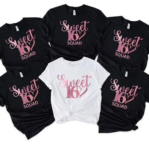 Sweet 16 Birthday Shirt, Sweet 16 Squad Tees, 16th Birthday Shirt, Sweet 16 Gift, 16th Birthday Shirt, 16th Birthday Gift, Birthday Party Tees 👉Click to buy from Etsy Shop :🛒 http://www.EpicFashionUs.etsy.com/listing/1506575970/sweet-16-birthday-shirtsweet-16-squad 📌Store Link in Bio Welcome to EpicFashionUS! Its great to see you here! We prioritize one thing here and that is quality and customer satisfaction. 👉Our Tshirts are: -Made from 4.2-ounce cotton -All solid colors are 100% cott... Sweet 16 Outfits, Birthday Squad Shirts, Sweet 16 Gifts, Girls 16, 16th Birthday Gifts, Birthday Party Shirt, Sweet 16 Parties, Sweet 16 Birthday, 16th Birthday