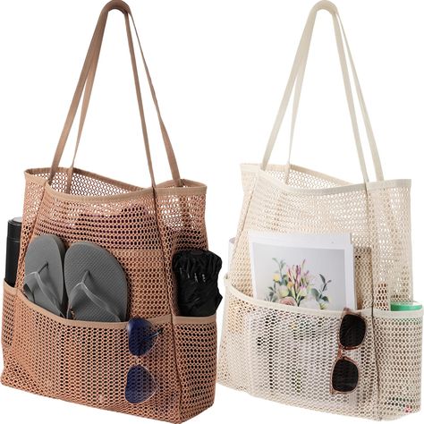 PRICES MAY VARY. Inclusive and Practical: the mesh beach tote bag has sufficient room for what you need for the beach and swimming; It measures approx. 15.4 x 6.3 x 14.6 inch/ 39 x 16 x 37 cm, which is large enough to hold various items without being bulky, making it more convenient for you 2 Colors for Daily Match: the package comes with 2 pieces of mesh tote bags for women, khaki and beige white respectively; The classic colors can easily match your daily style as well as your holiday style, a Toys Organizer, Waterproof Beach Bag, Summer Beach Bag, Mesh Beach Bags, Travel Handbag, A New Start, Pool Bags, Beach Tote Bag, Travel Handbags