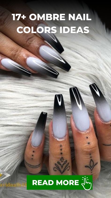 17+ Ombre Nail Colors Ideas Black White Gradient Nails, Black And Purple Ombre Acrylic Nails, Black Nail Ombre, White And Red Ombre Nails, White To Black Ombre Nails, Black To White Ombre Nails, White And Black Ombre Nails, Acrylic Nail Designs Ombre, Black To Red Ombre Nails