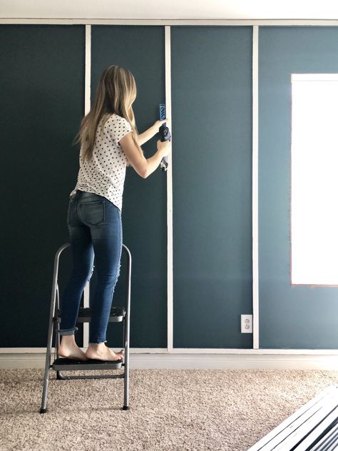 How to DIY a Board and Batten Wall: Dos and Don’ts Batton Board On Textured Walls, Entry Way Wall Ideas Board And Batten, Wall Batten Ideas, Pilates Storage, Farmhouse Feature Wall Ideas, Modern Farmhouse Feature Wall, Farmhouse Feature Wall, Library Makeover, Angela Rose Home